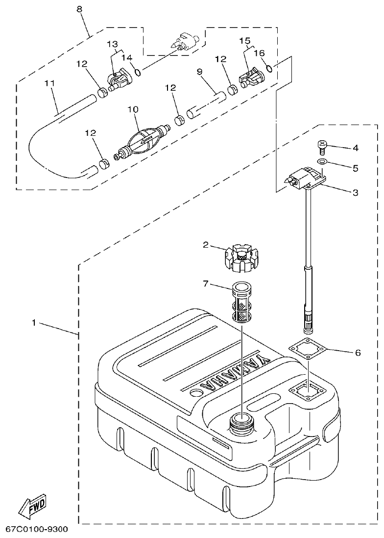 Yamaha FT60B FUEL TANK parts diagram